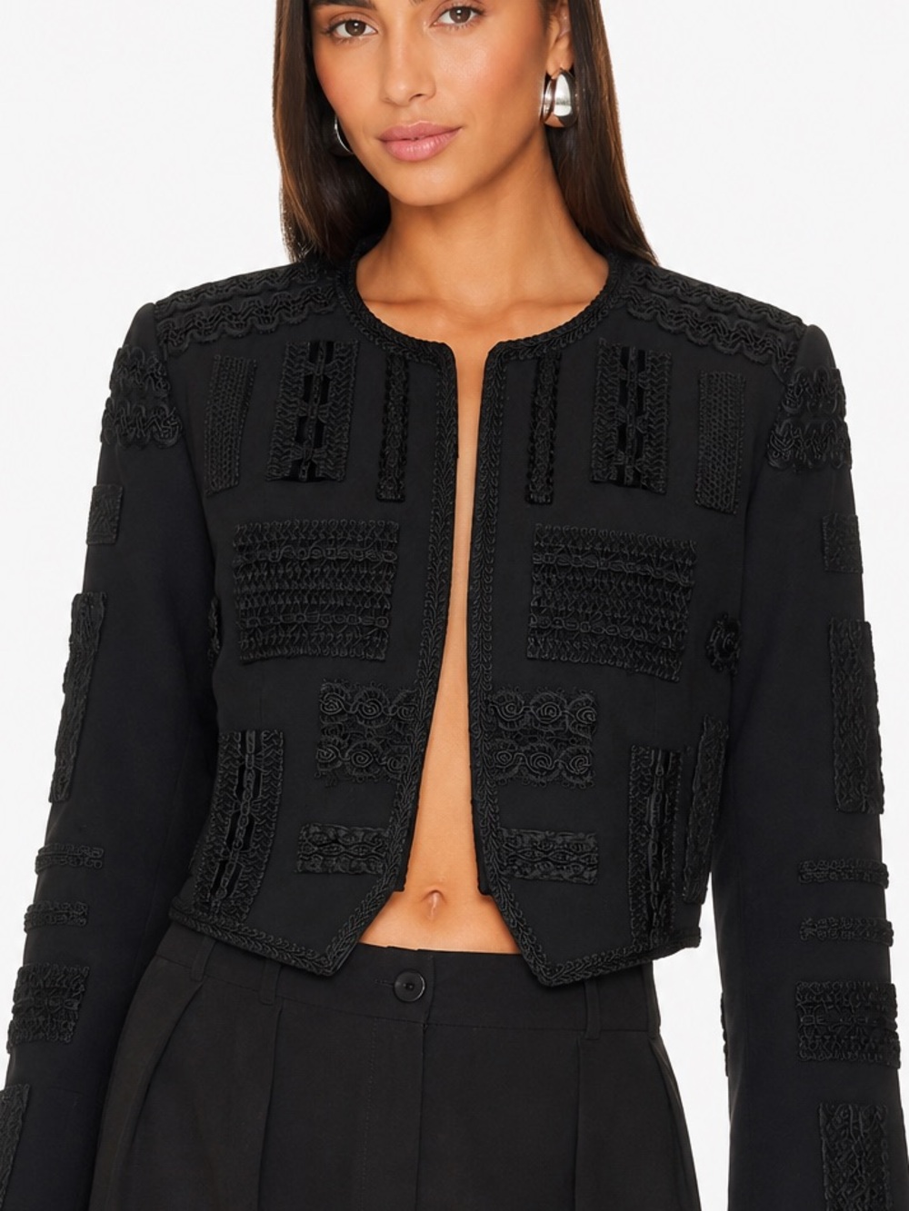 Alberto Makali Black Soutache Embellished Cropped Jacket Vintage  Evening Blazer